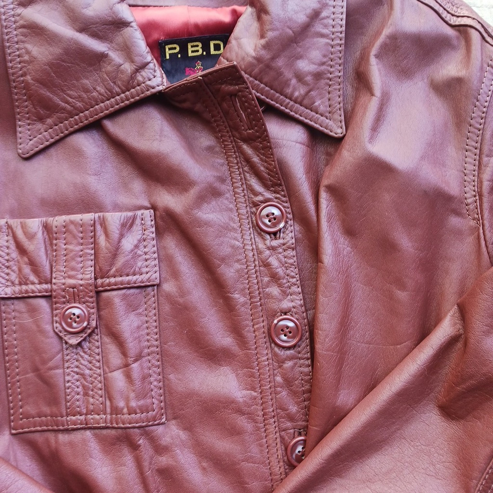 Vintage 70s PBD Leather Trench Coat Brown - Medium - Picture 5 of 5